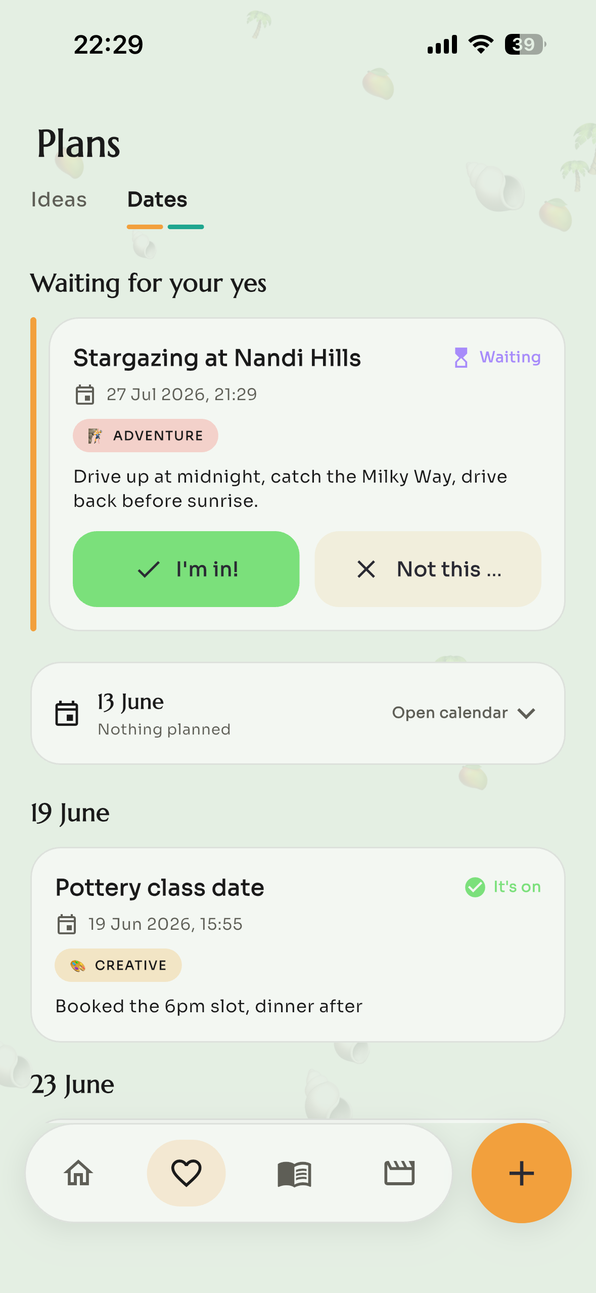 Dates screen